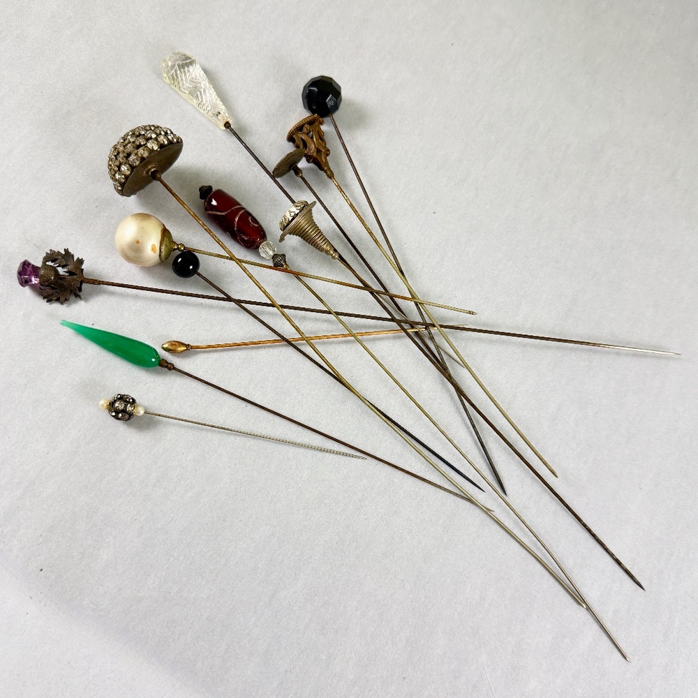 Antique Ladies Hat Pins Collection of 13, 1900-1920